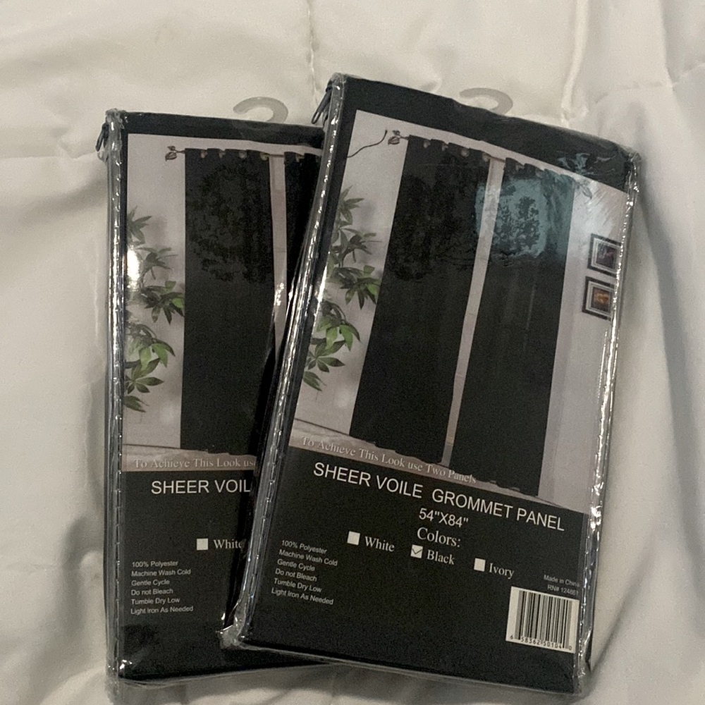 Set of 2 black sheer voile grommet panel. Size 54”x84”